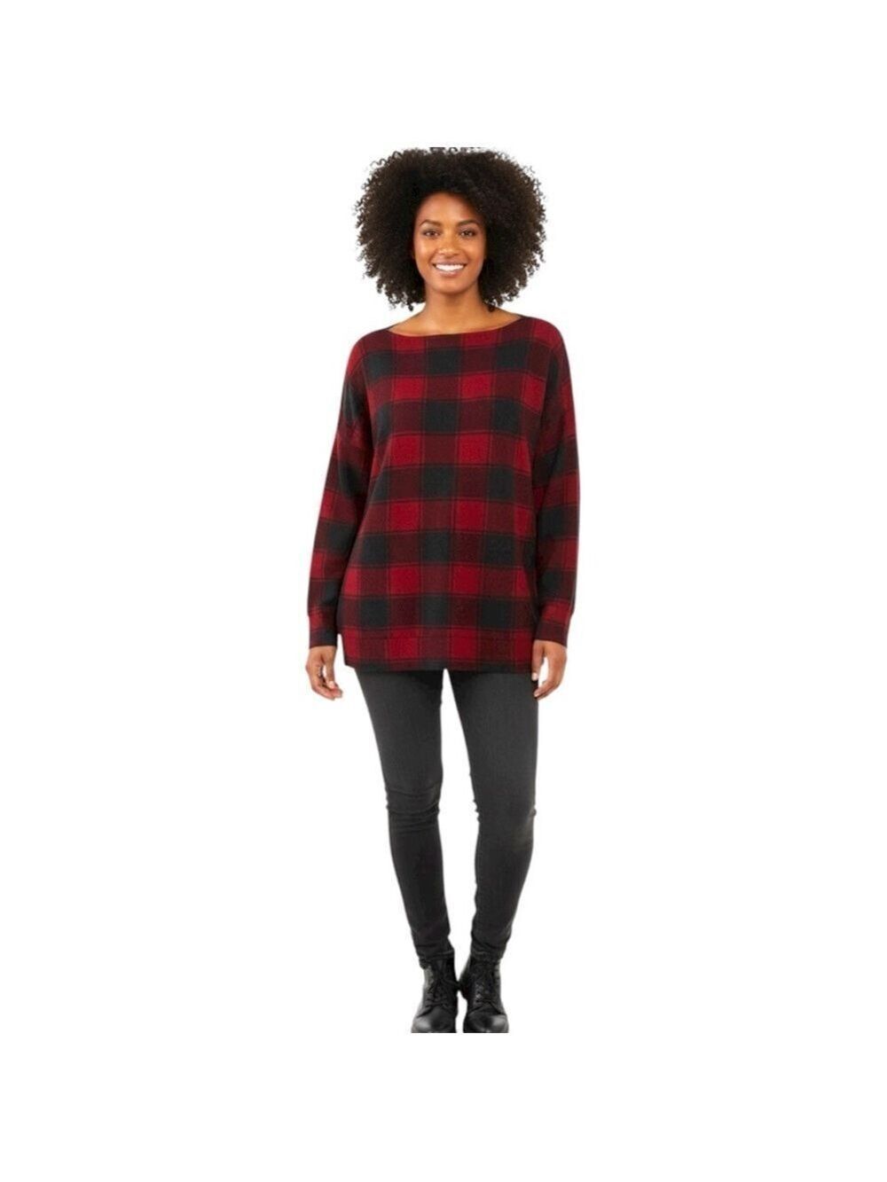 Maurices Buffalo Check Boatneck Sweater Top – Size XXL – Red and Black Plaid